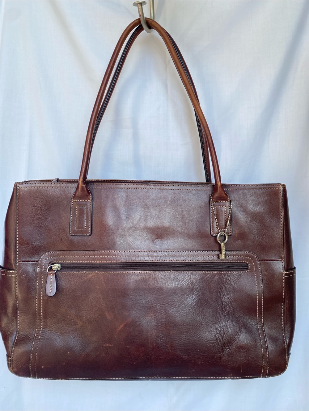 Fossil Dark Brown Leather Laptop Briefcase Tote